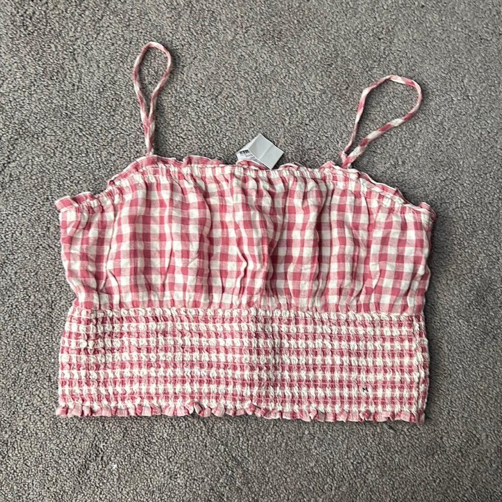Pink & White gingham cropped tank top/blouse